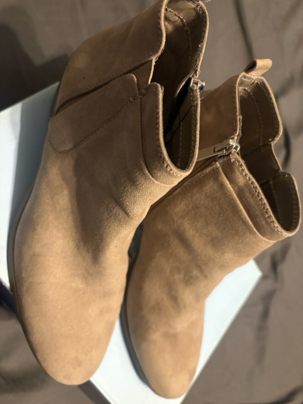 libby. edelman Tan Suede Ankle Booties with Side Zip